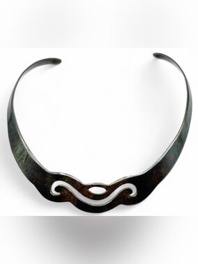 Vintage Modernist Mexican Silver Tone Metal Choker Necklace Jewelry Accessory